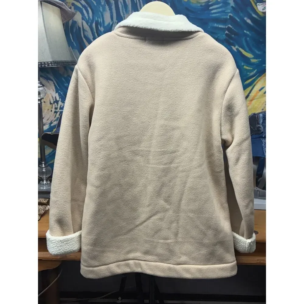 Effeci Collection Sherpa Fleece Jacket Beige Button Front Cozy Winter Coat